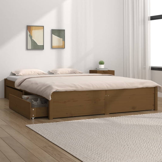 Estrutura de cama com gavetas 150x200 cm King castanho-mel