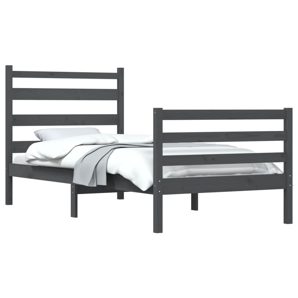 vvidaXL Estrutura de cama 90x200 cm pinho maciço cinzento