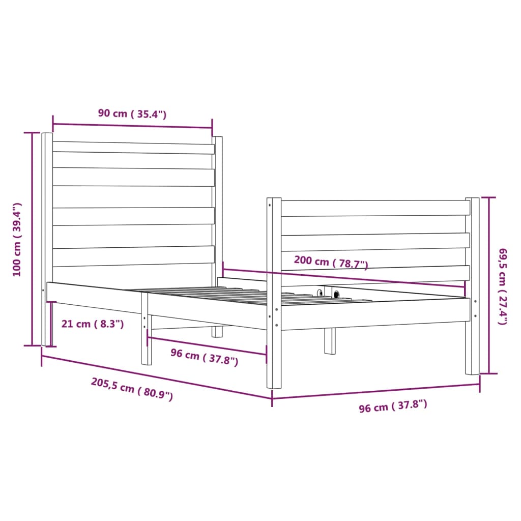 vvidaXL Estrutura de cama 90x200 cm pinho maciço cinzento