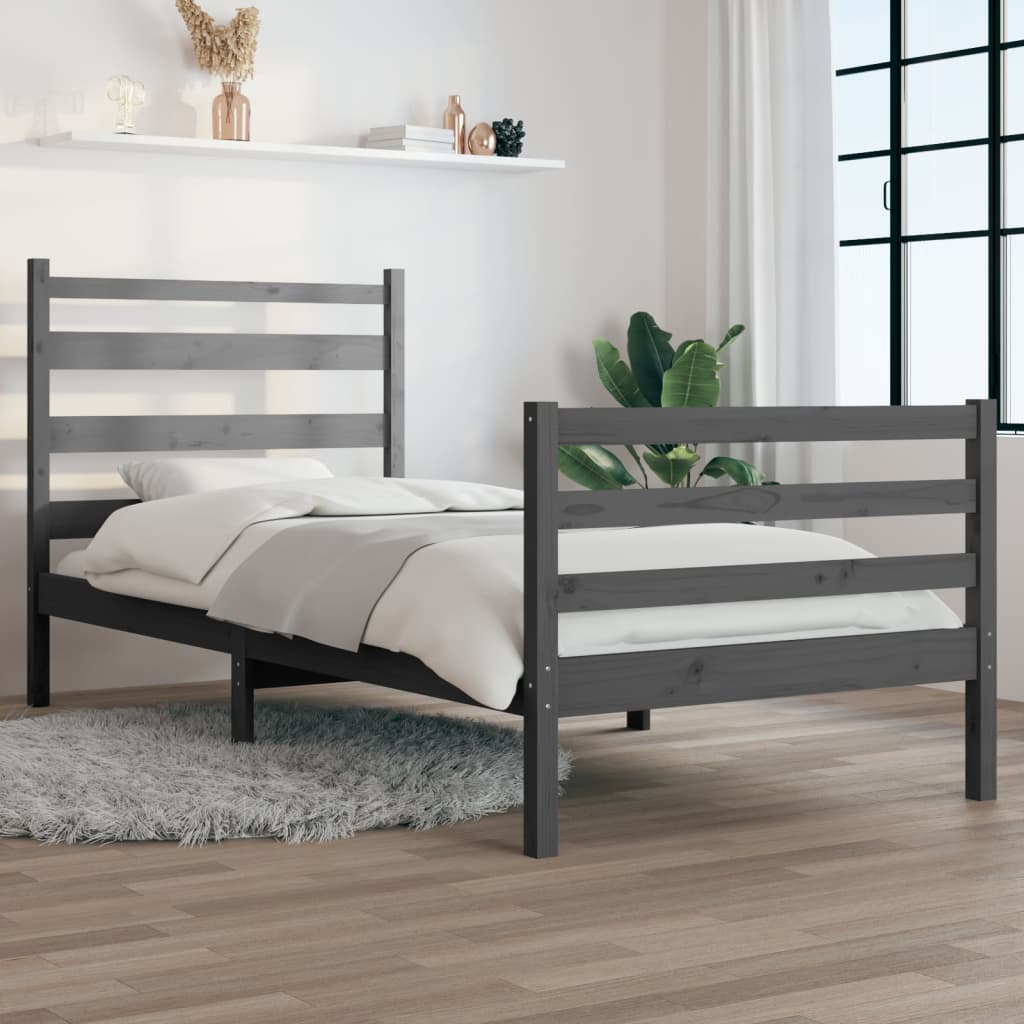 vvidaXL Estrutura de cama 90x200 cm pinho maciço cinzento