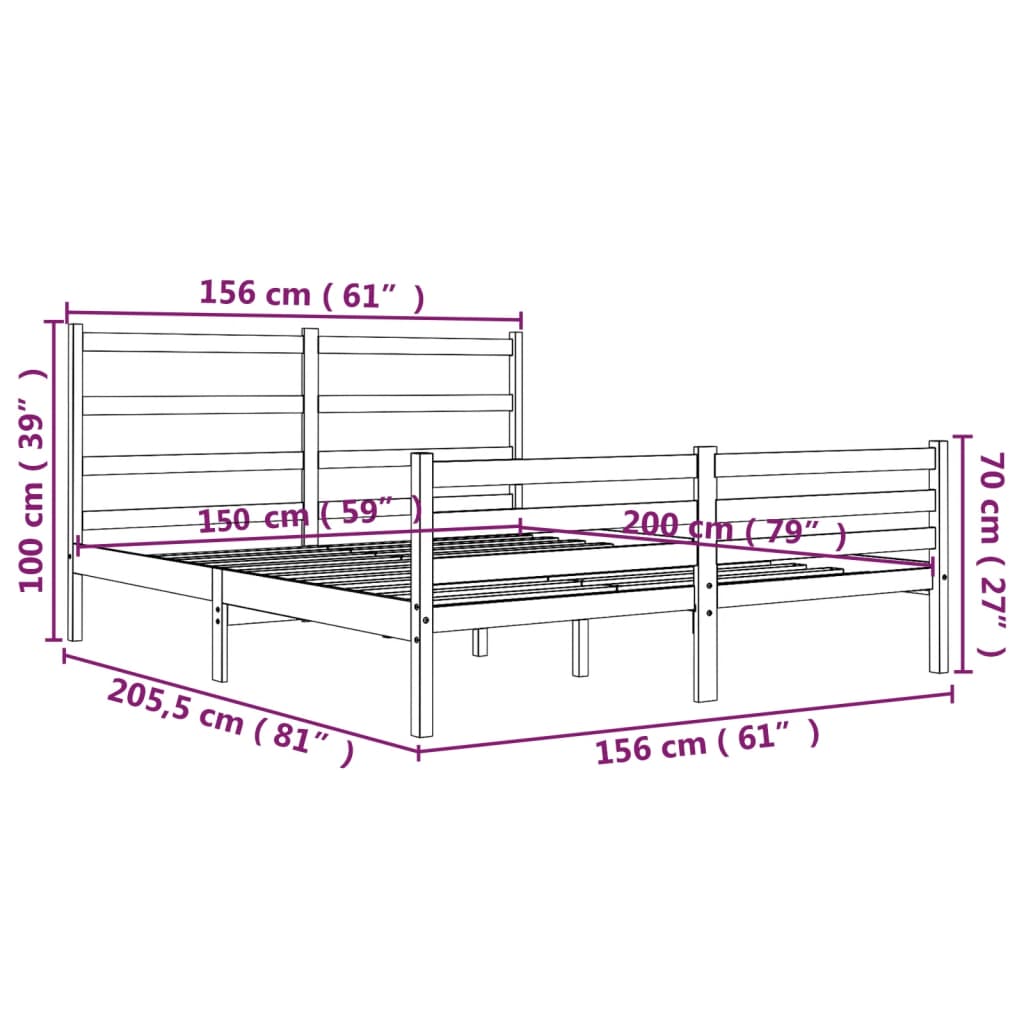 Estrutura de cama king 150x200 cm pinho maciço