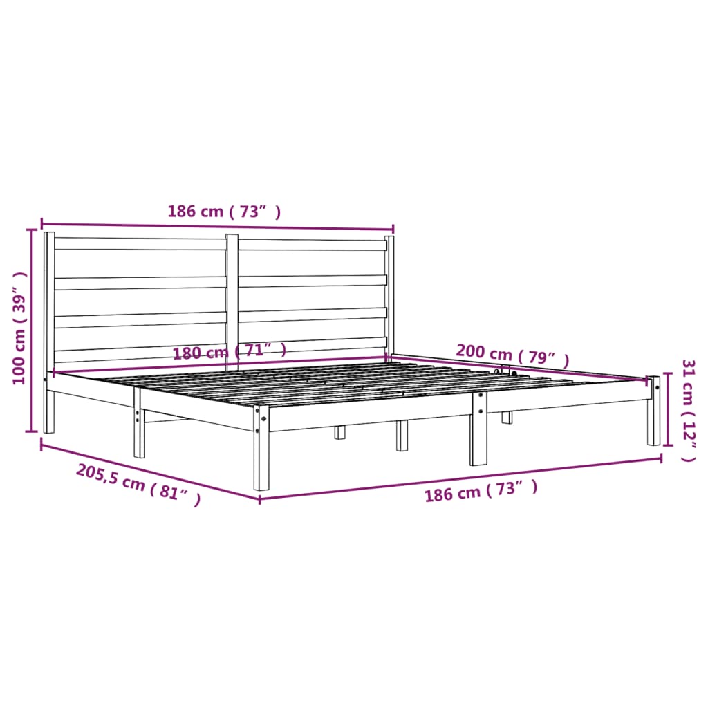 Estrutura de cama super king 180x200 cm pinho maciço