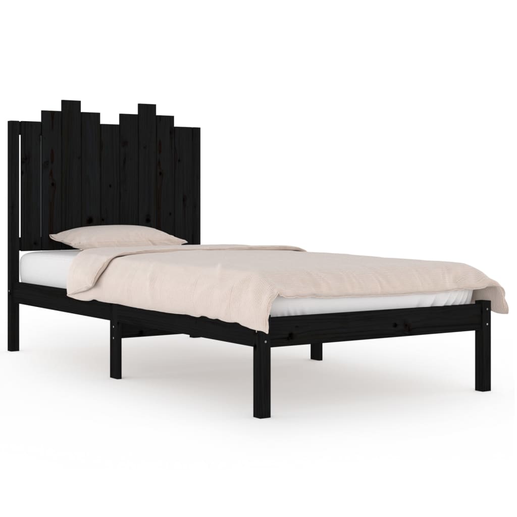 Estrutura de cama pequena solteiro 75x190 cm pinho maciço preto