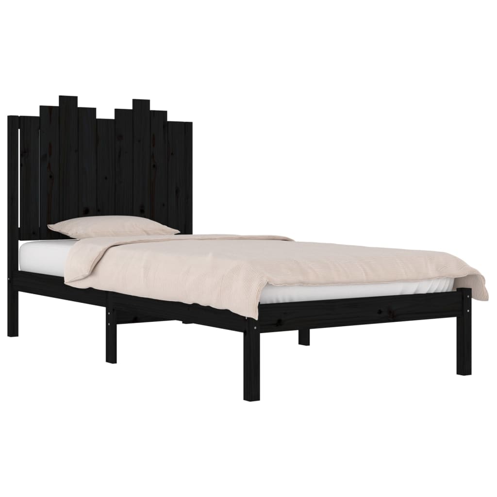 Estrutura de cama pequena solteiro 75x190 cm pinho maciço preto