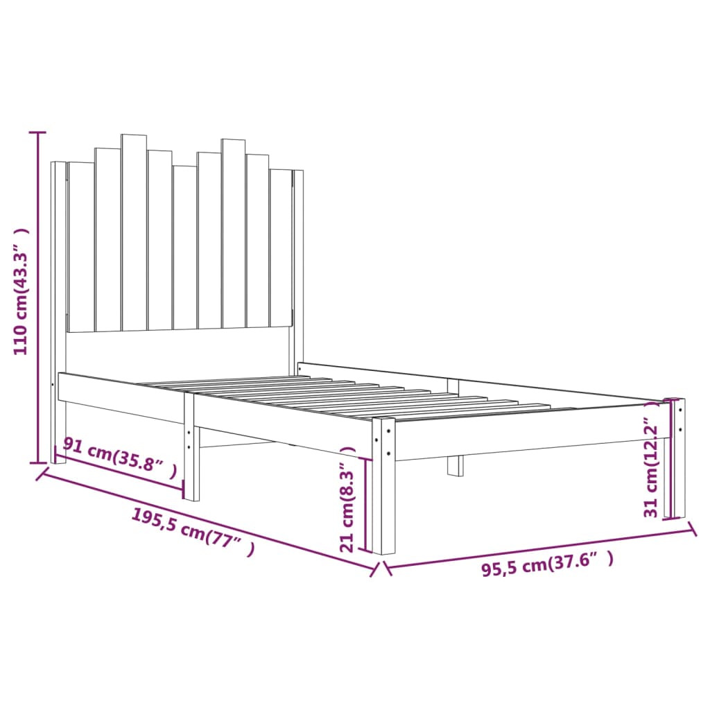 Estrutura de cama solteiro 90x190 cm pinho maciço