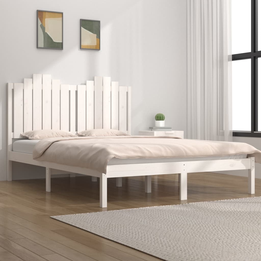 Estrutura de cama pequena casal 120x190 cm pinho maciço branco