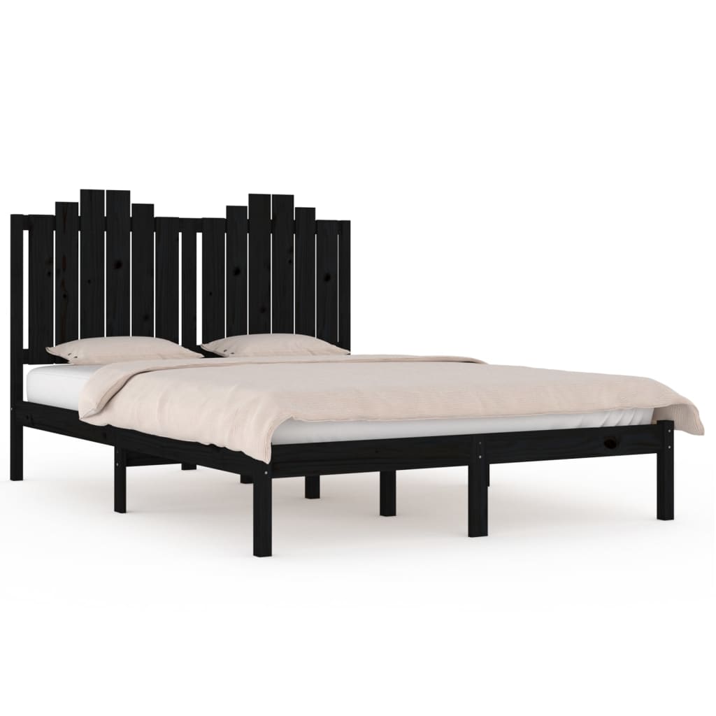 Estrutura de cama 140x190 cm madeira de pinho maciça preto