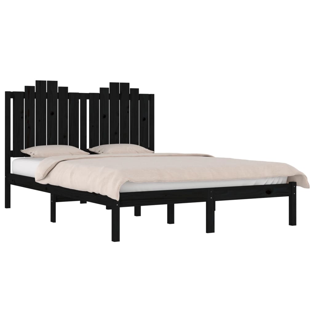 Estrutura de cama 140x190 cm madeira de pinho maciça preto