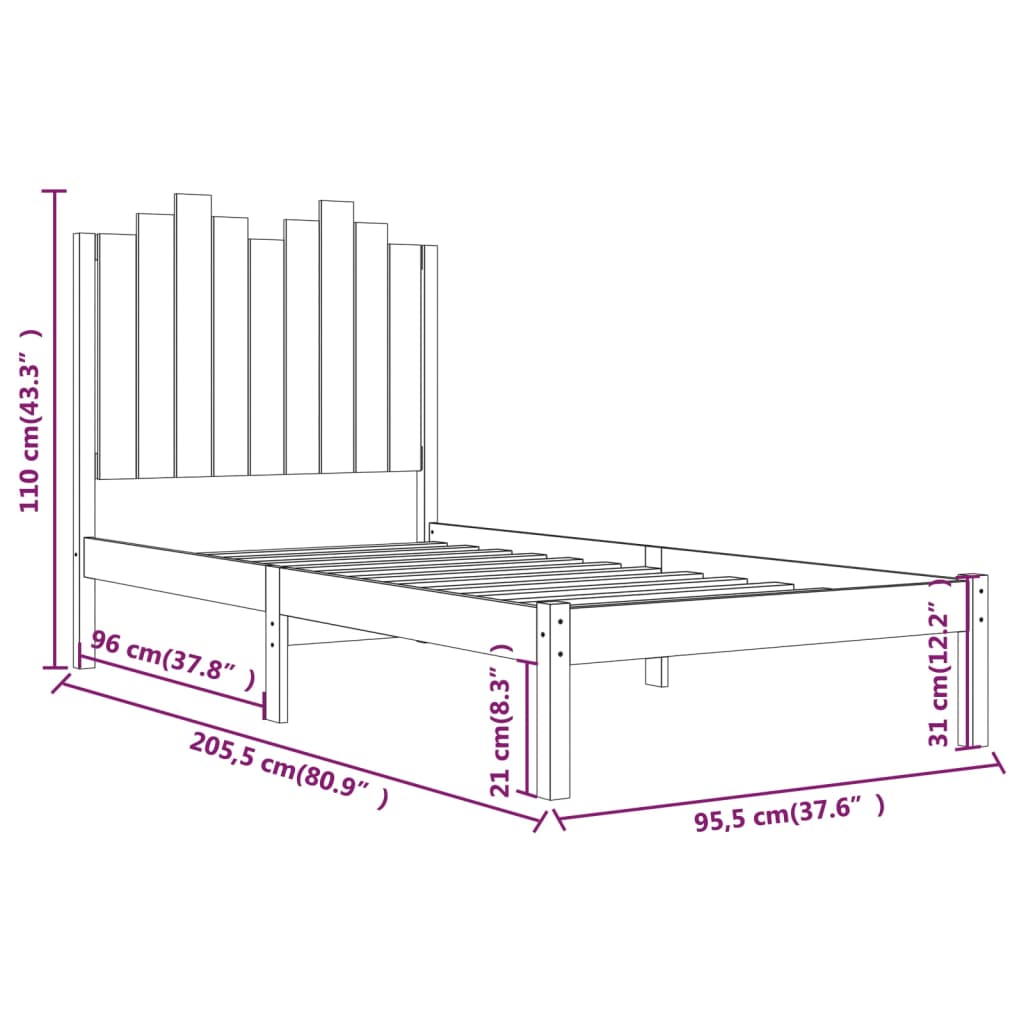 Estrutura de cama 90x200 cm pinho maciço branco