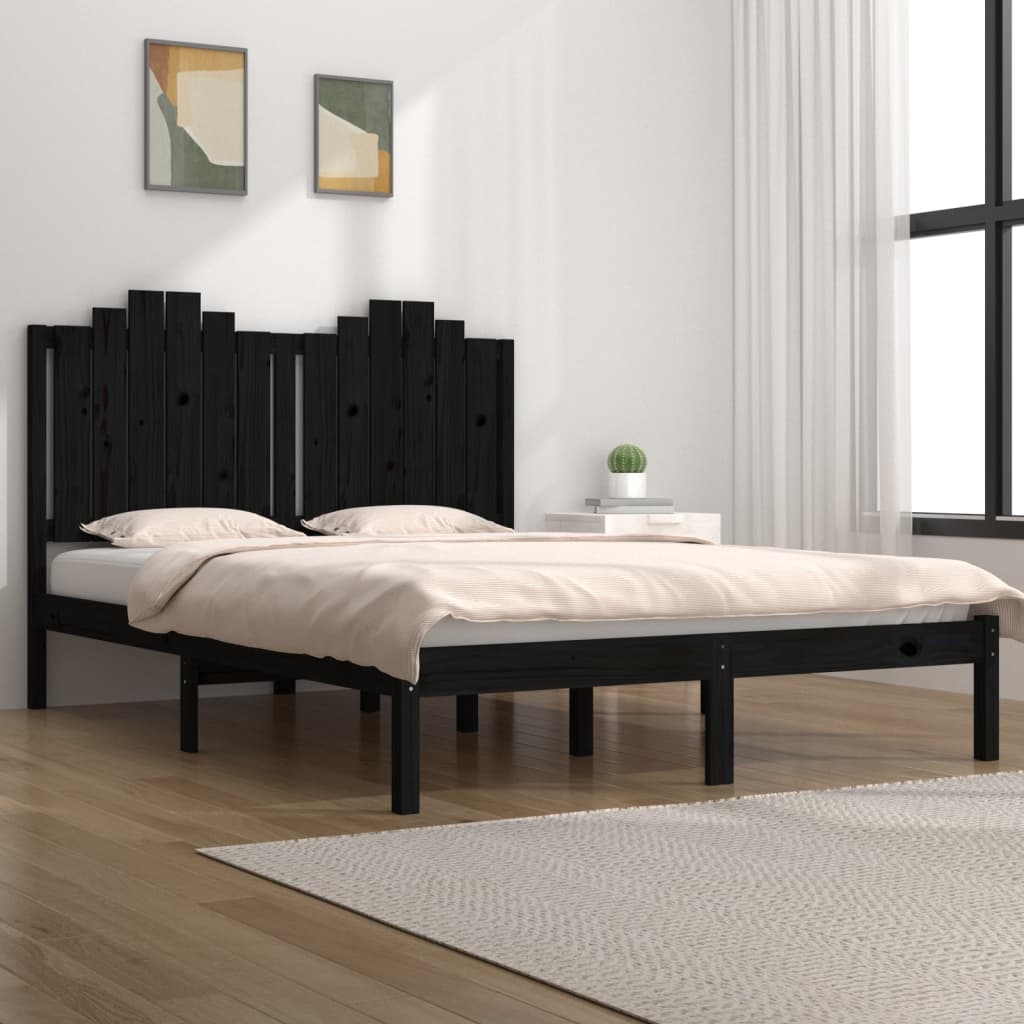 Estrutura de cama king 150x200 cm pinho maciço preto