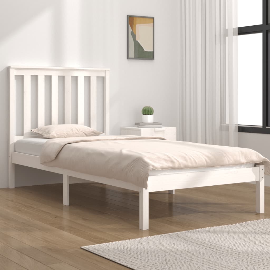 Estrutura de cama pequena solteiro 75x190cm pinho maciço branco