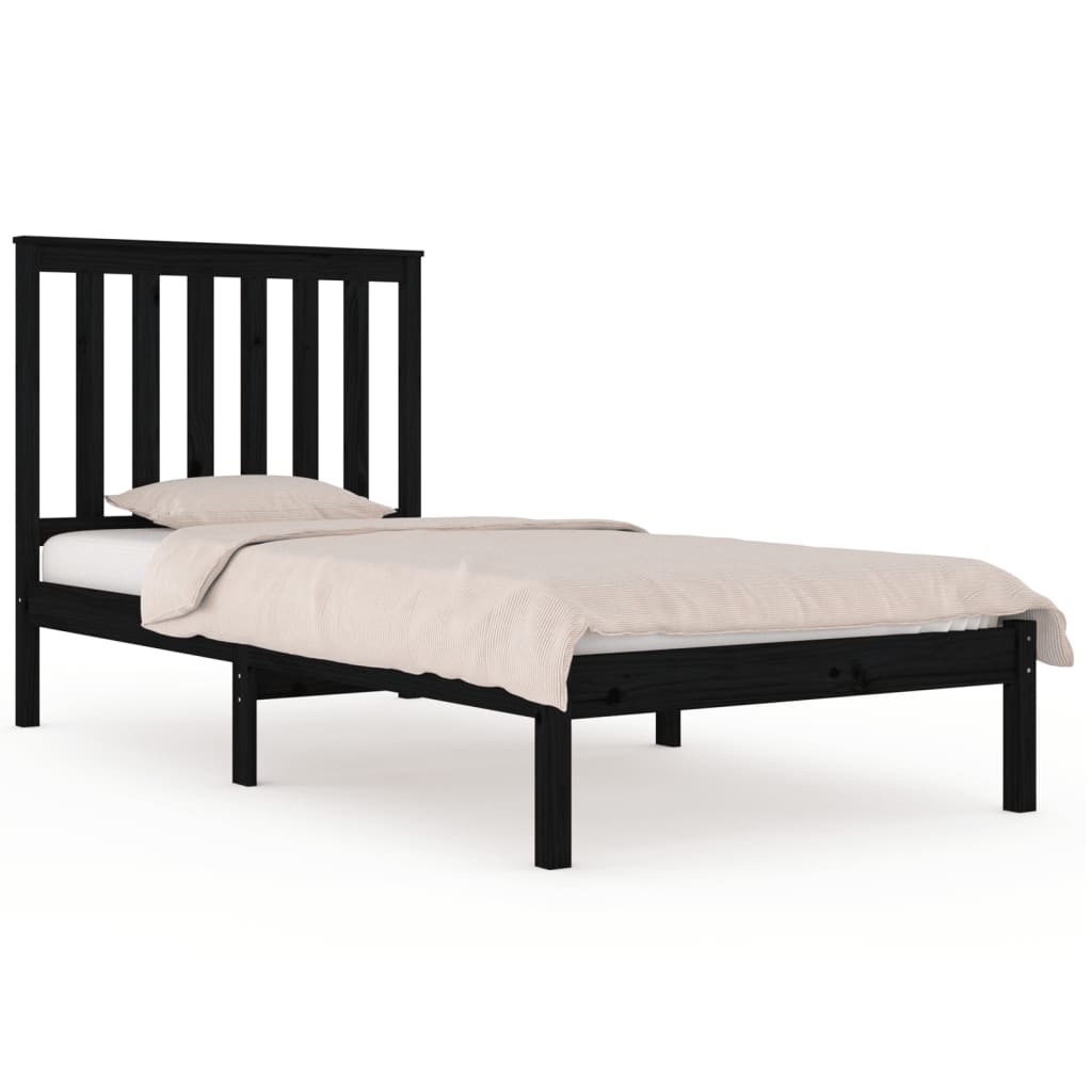 Estrutura de cama solteiro 90x190 cm pinho maciço preto