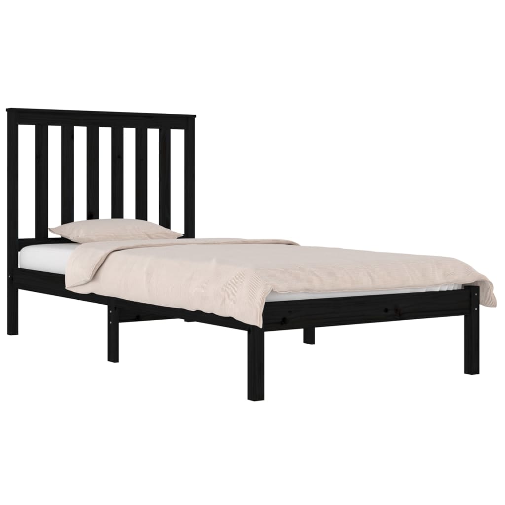 Estrutura de cama solteiro 90x190 cm pinho maciço preto