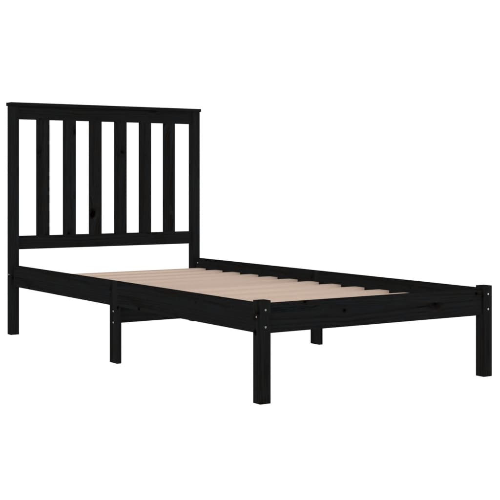 Estrutura de cama solteiro 90x190 cm pinho maciço preto