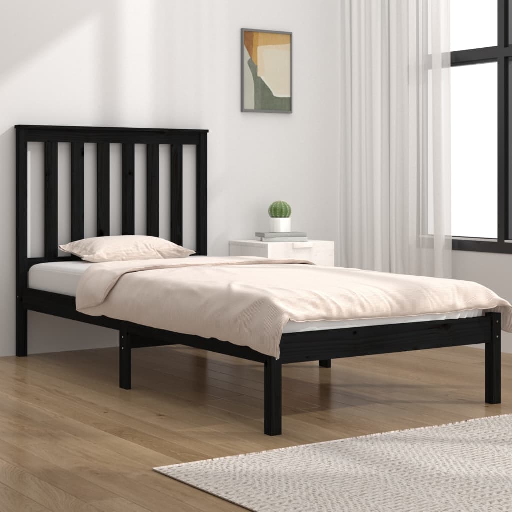 Estrutura de cama solteiro 90x190 cm pinho maciço preto