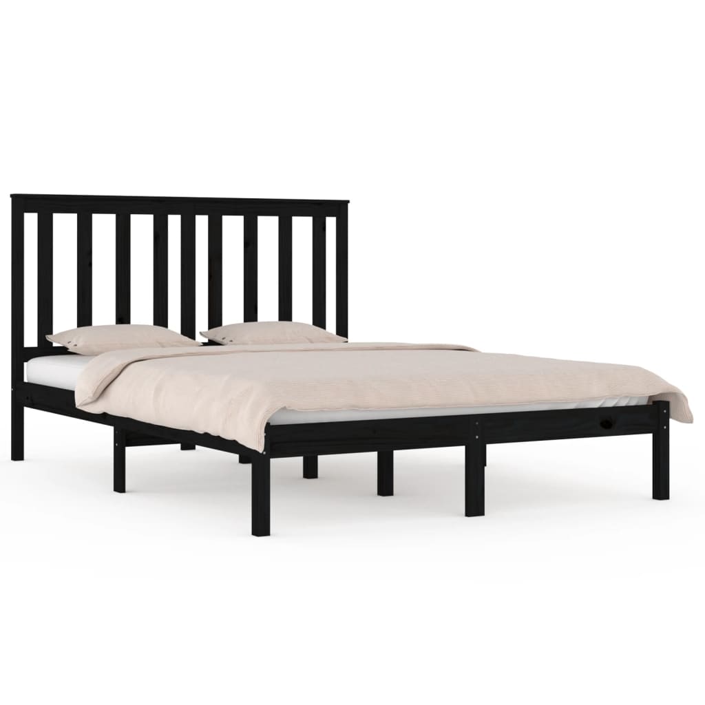 Estrutura de cama pequena casal 120x190 cm pinho maciço preto