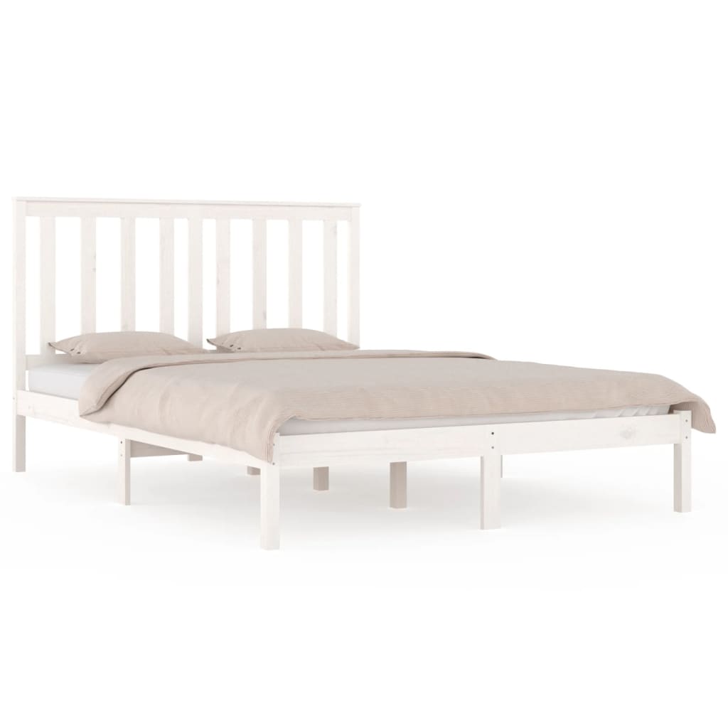 Estrutura de cama casal 135x190 cm pinho maciço branco