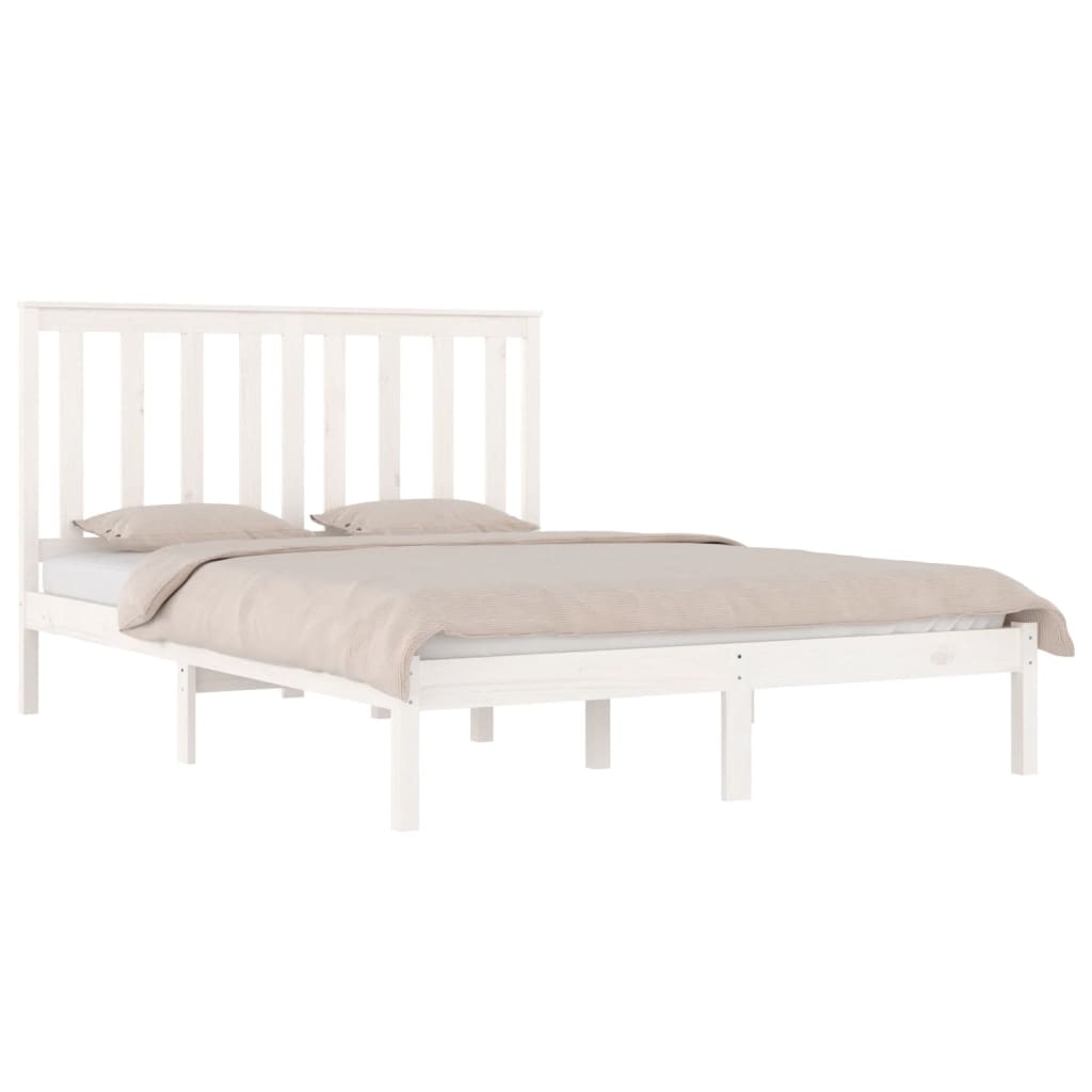 Estrutura de cama casal 135x190 cm pinho maciço branco