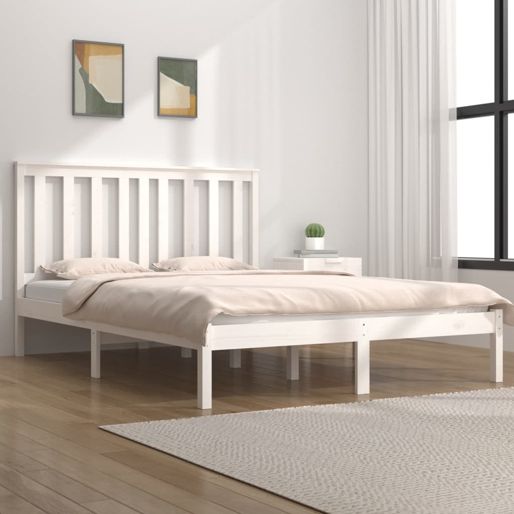 Estrutura de cama casal 135x190 cm pinho maciço branco