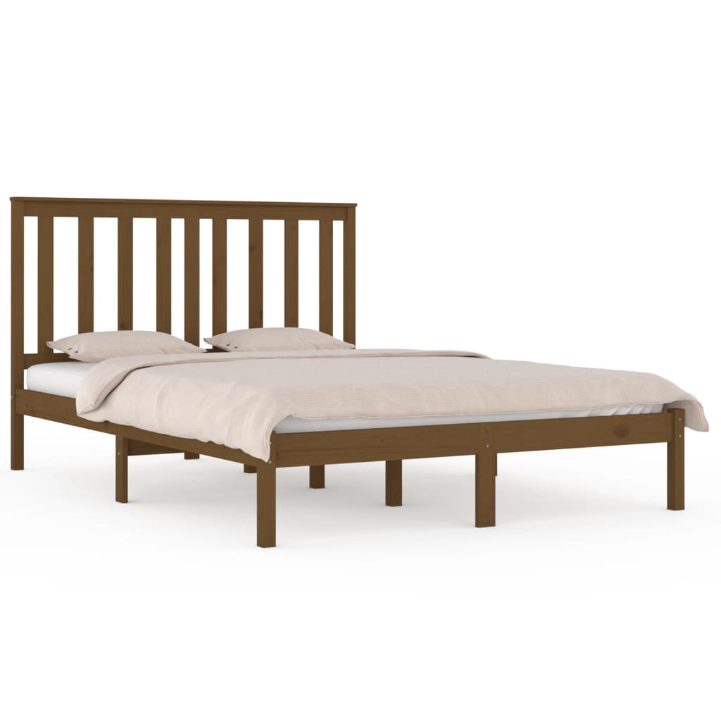 Estrutura de cama casal 135x190 cm pinho maciço castanho-mel