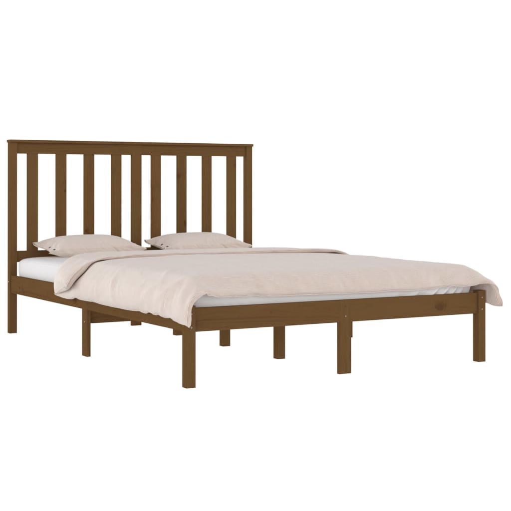 Estrutura de cama casal 135x190 cm pinho maciço castanho-mel