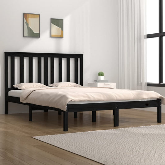 Estrutura de cama casal 135x190 cm pinho maciço preto