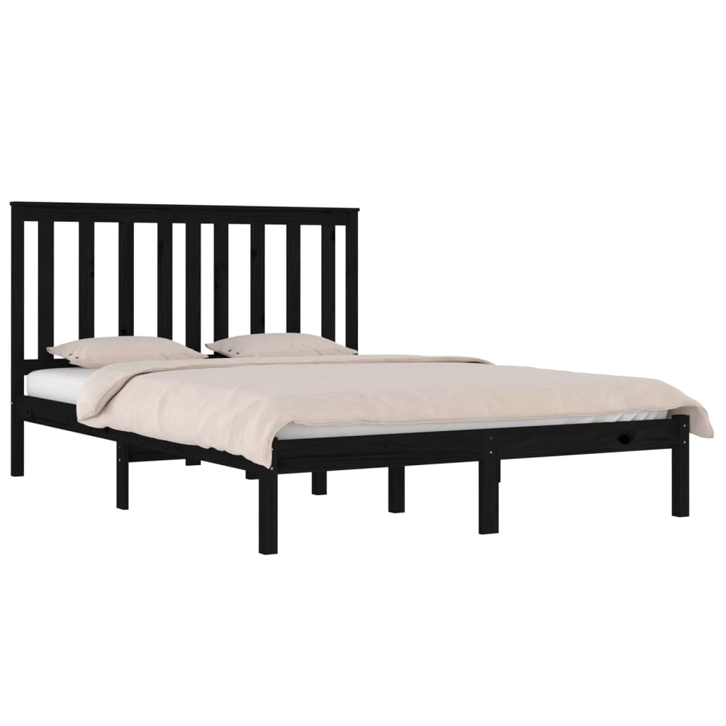 Estrutura de cama 140x190 cm madeira de pinho maciça preto