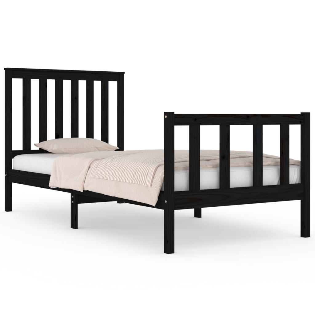 Estrutura de cama solteiro 90x190 cm pinho maciço preto