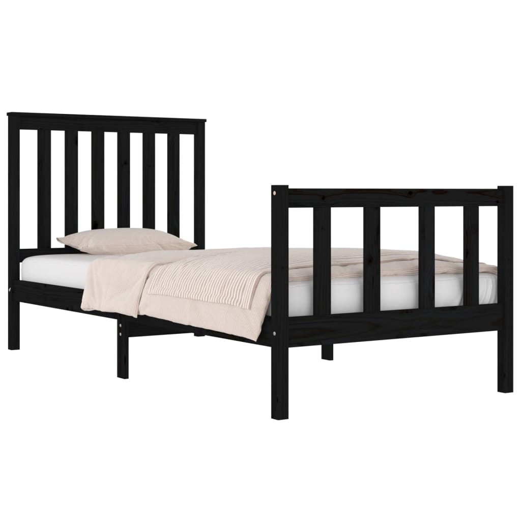 Estrutura de cama solteiro 90x190 cm pinho maciço preto