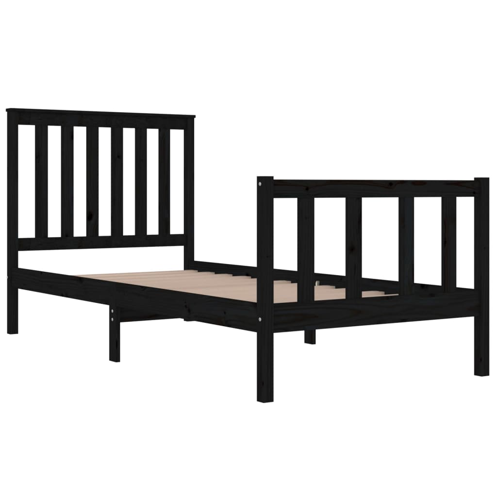 Estrutura de cama solteiro 90x190 cm pinho maciço preto