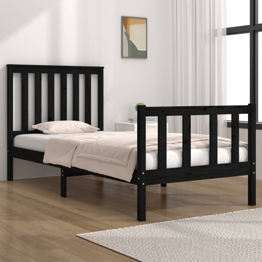 Estrutura de cama solteiro 90x190 cm pinho maciço preto