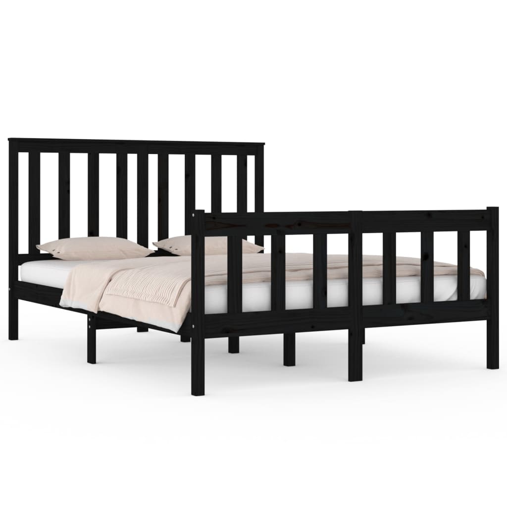 Estrutura de cama pequena casal 120x190 cm pinho maciço preto