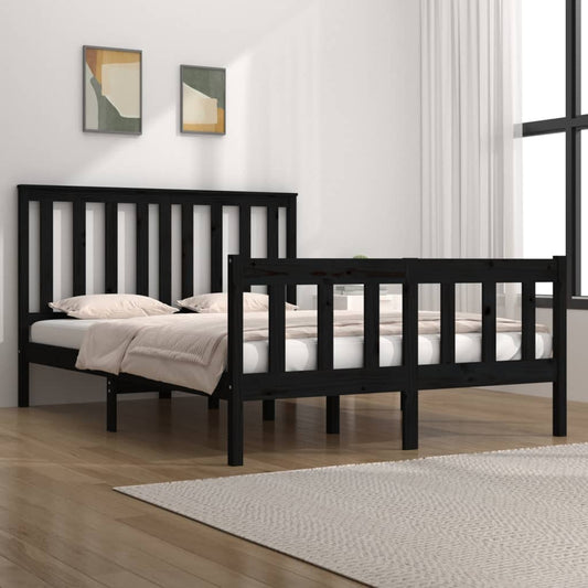 Estrutura de cama pequena casal 120x190 cm pinho maciço preto