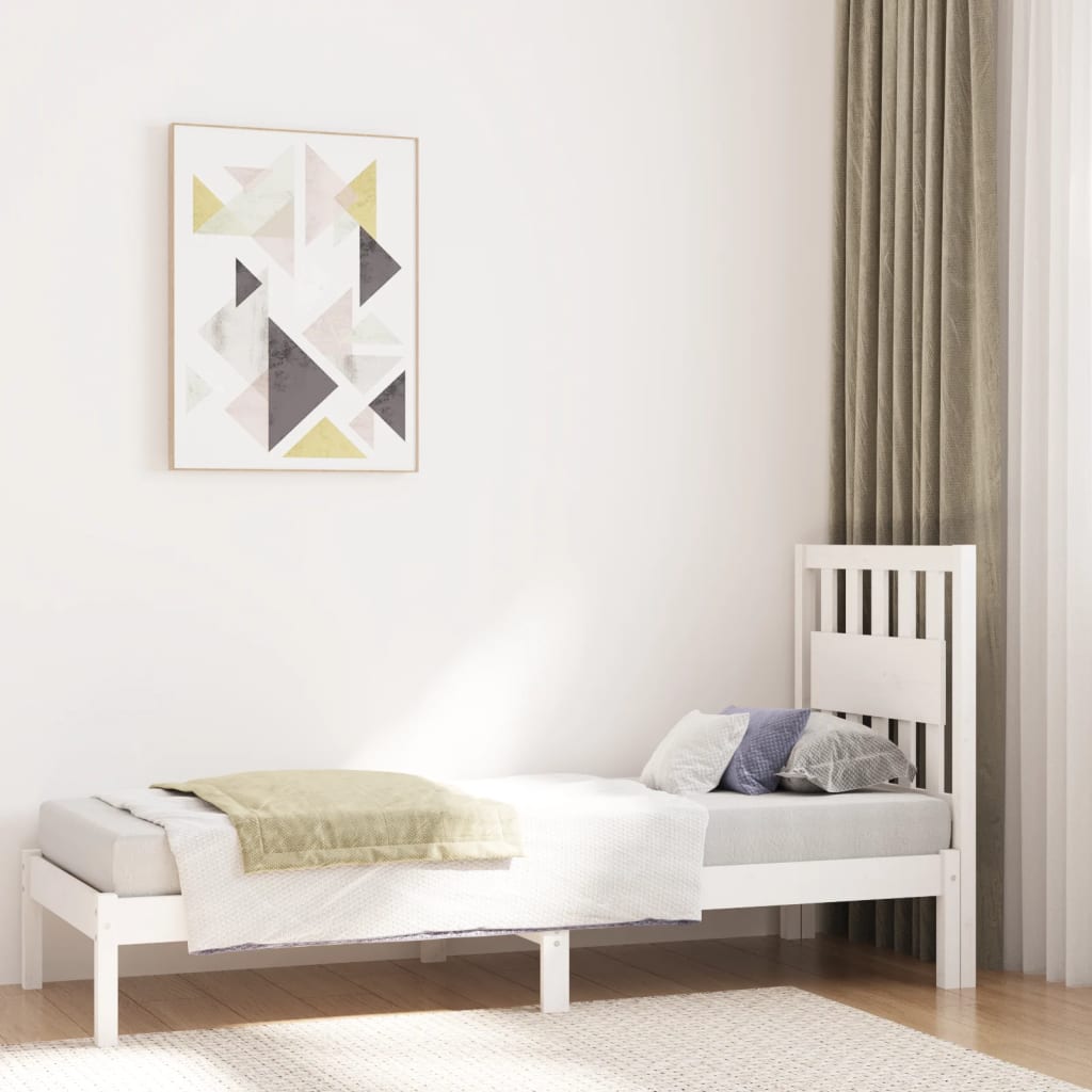 Estrutura de cama pequena solteiro 75x190cm pinho maciço branco