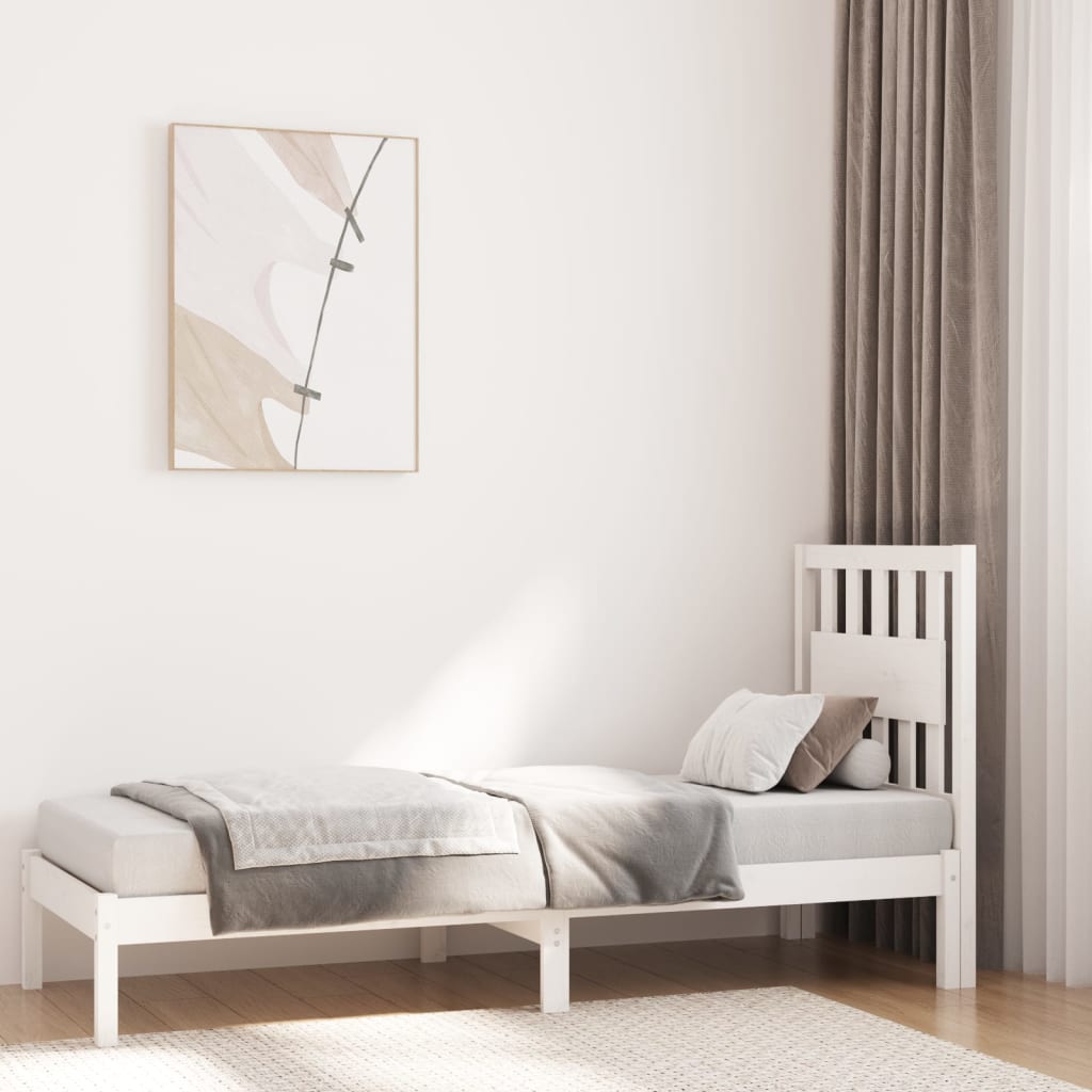 Estrutura de cama pequena solteiro 75x190cm pinho maciço branco