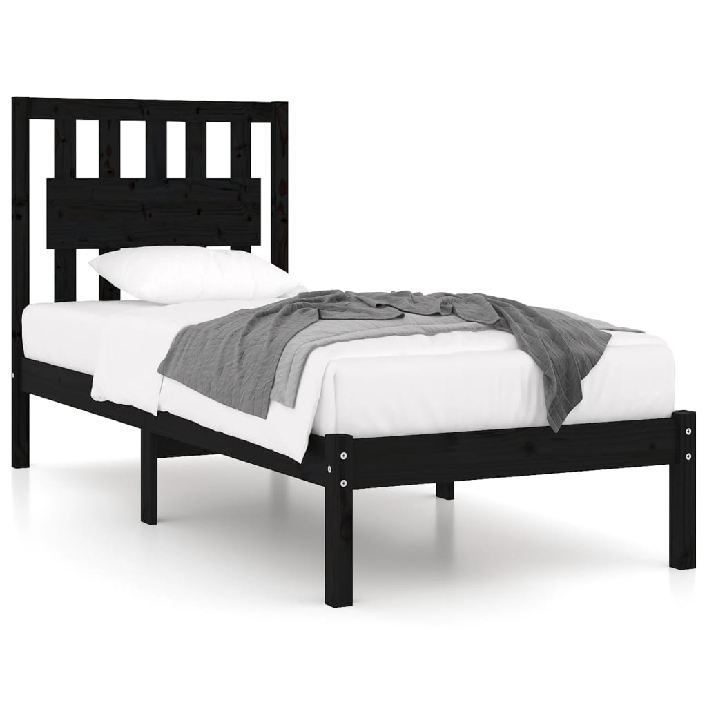 Estrutura de cama pequena solteiro 75x190 cm pinho maciço preto