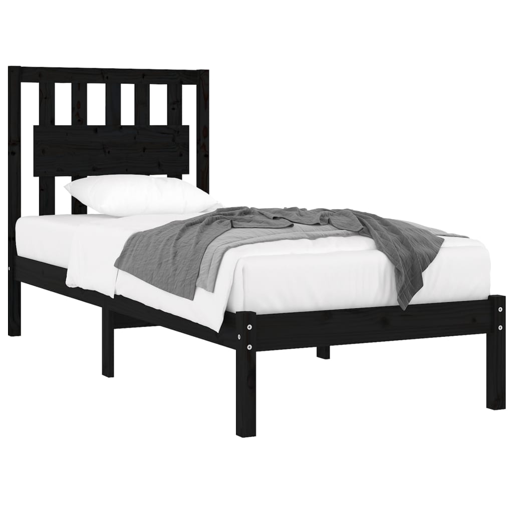 Estrutura de cama pequena solteiro 75x190 cm pinho maciço preto