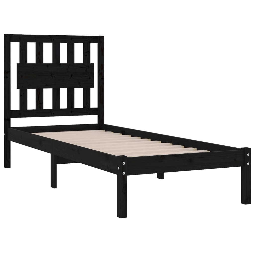 Estrutura de cama pequena solteiro 75x190 cm pinho maciço preto