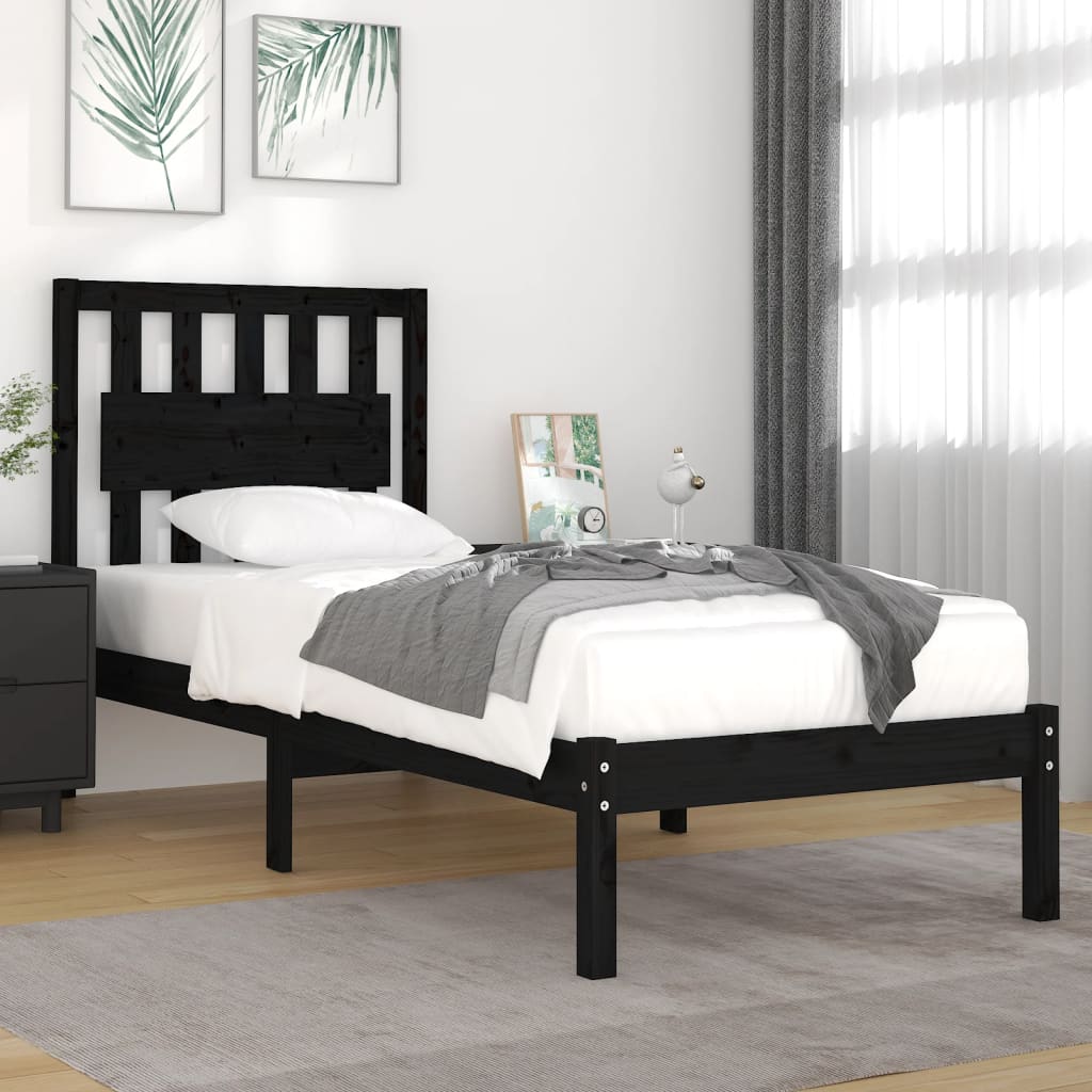 Estrutura de cama pequena solteiro 75x190 cm pinho maciço preto