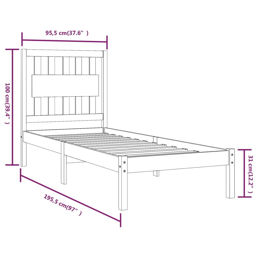 Estrutura de cama solteiro 90x190 cm pinho maciço branco