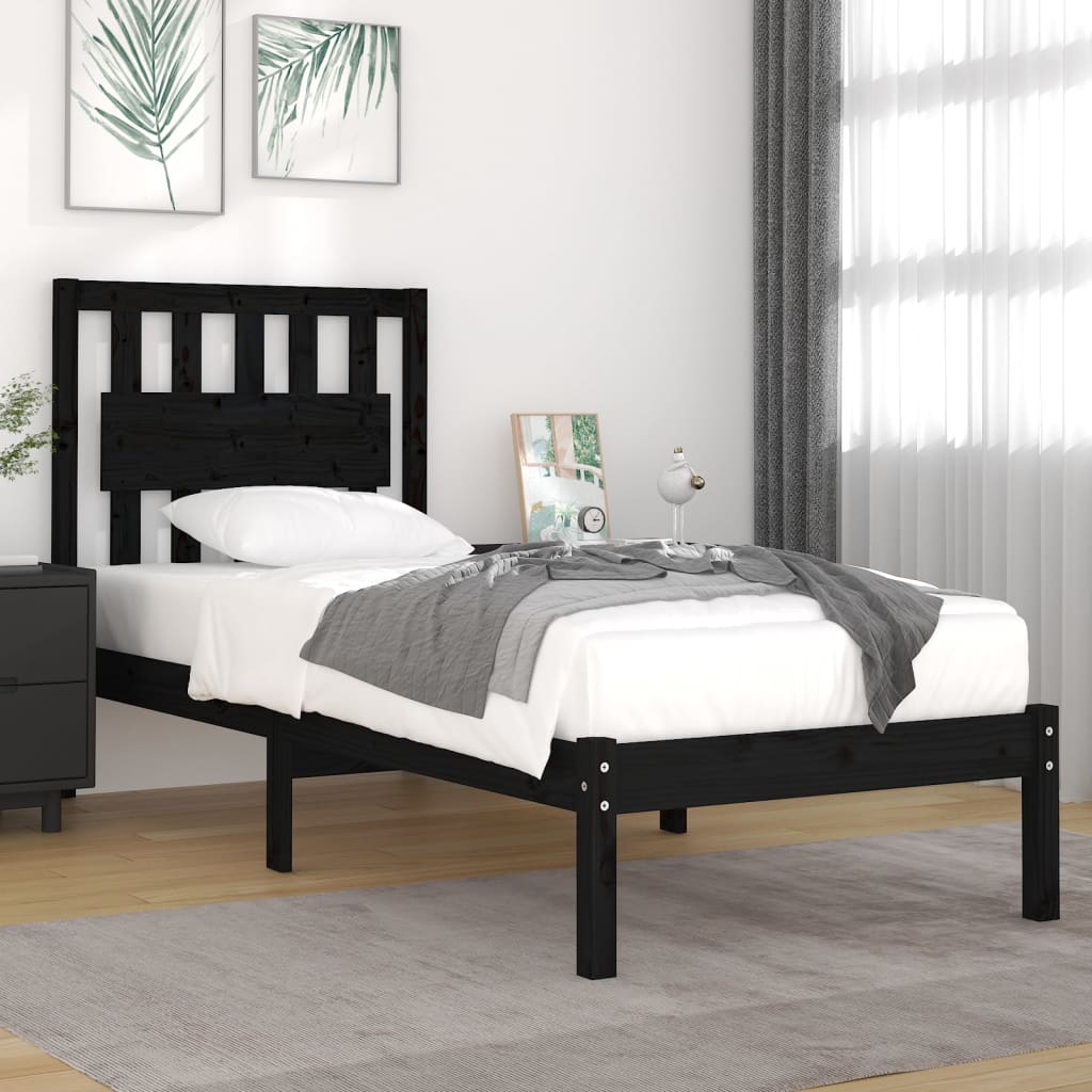 Estrutura de cama solteiro 90x190 cm pinho maciço preto