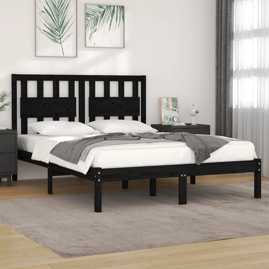 Estrutura de cama casal 135x190 cm pinho maciço preto