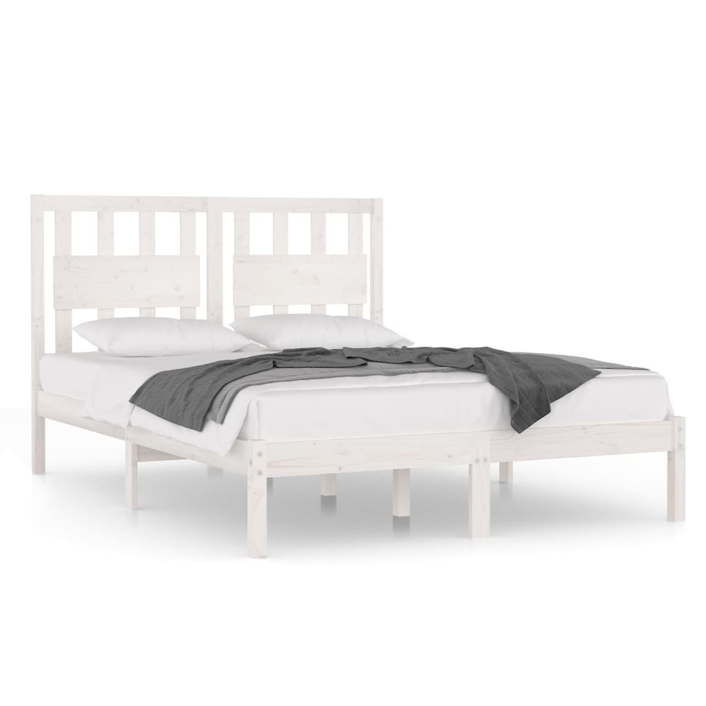 Estrutura de cama 140x190 cm madeira de pinho maciça branco