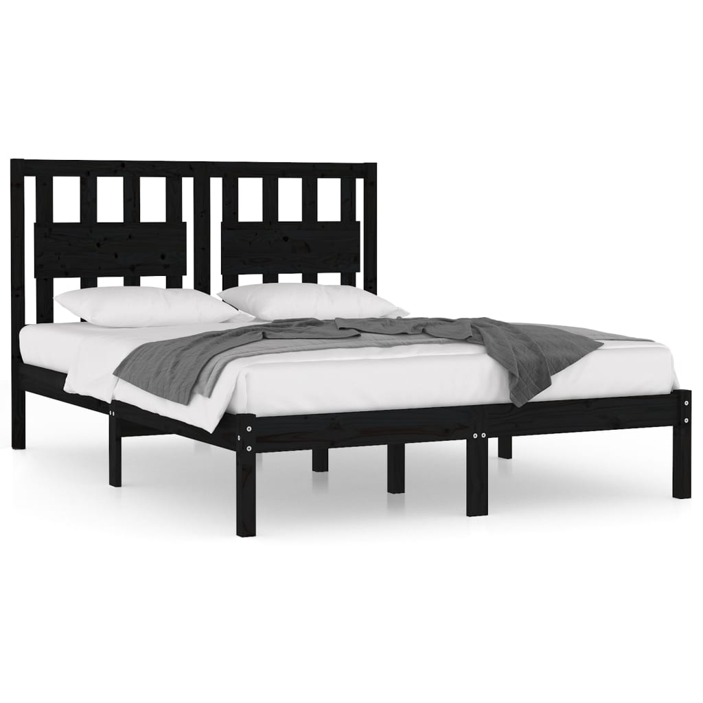 Estrutura de cama 140x190 cm madeira de pinho maciça preto