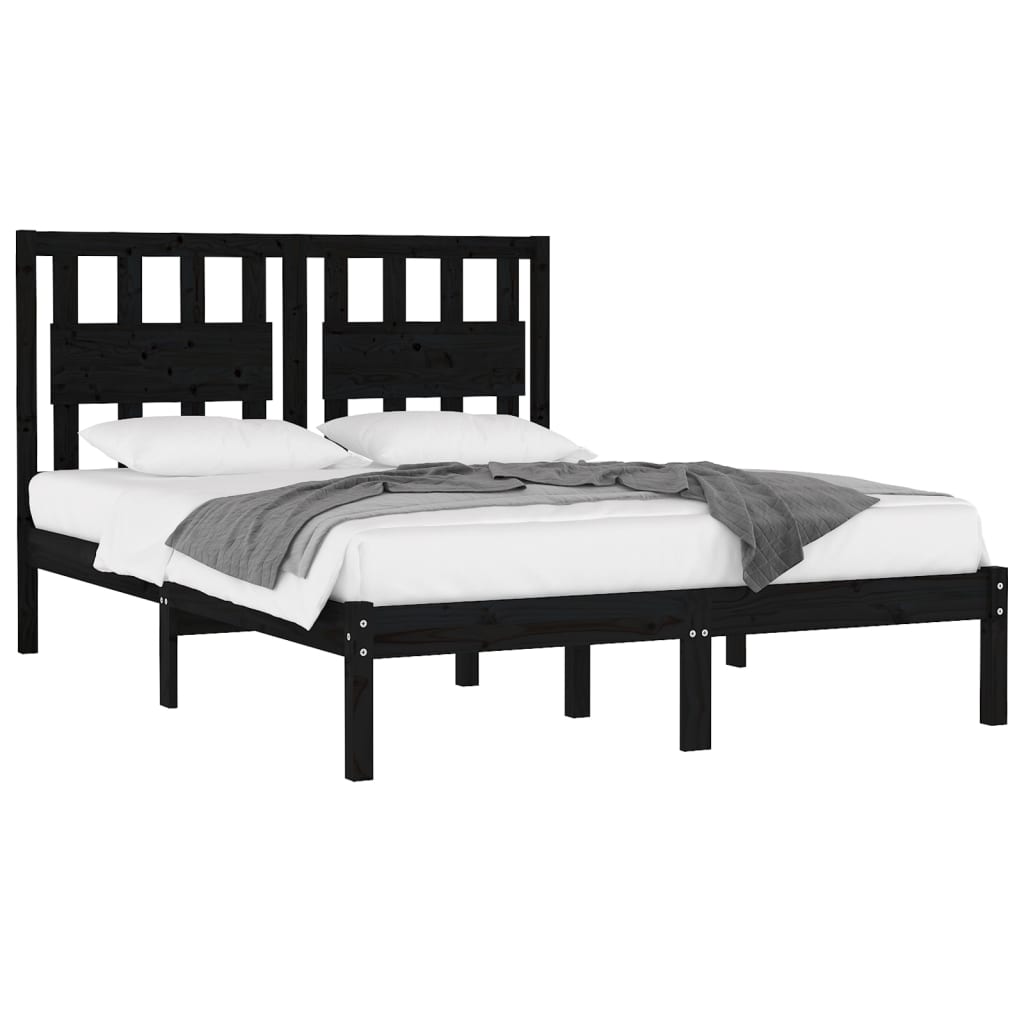 Estrutura de cama 140x190 cm madeira de pinho maciça preto