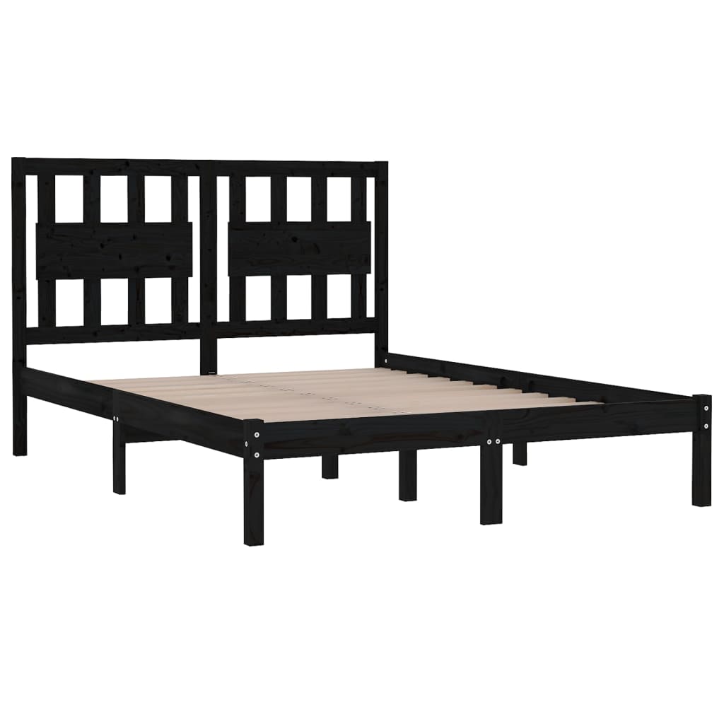 Estrutura de cama 140x190 cm madeira de pinho maciça preto