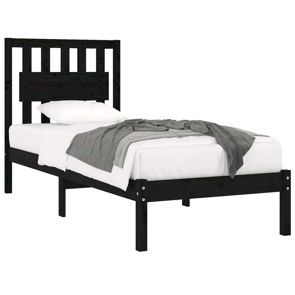 Estrutura de cama 100x200 cm pinho maciço preto