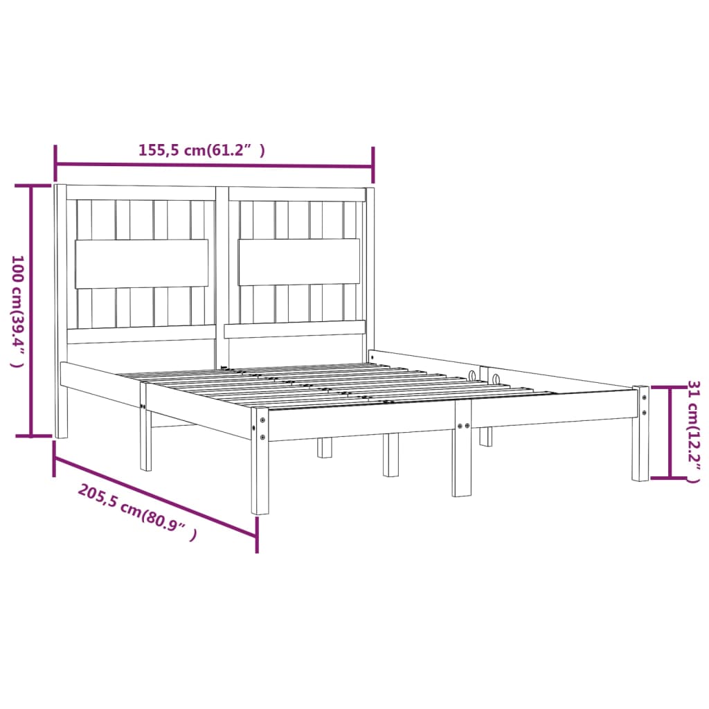 Estrutura de cama king 150x200 cm pinho maciço