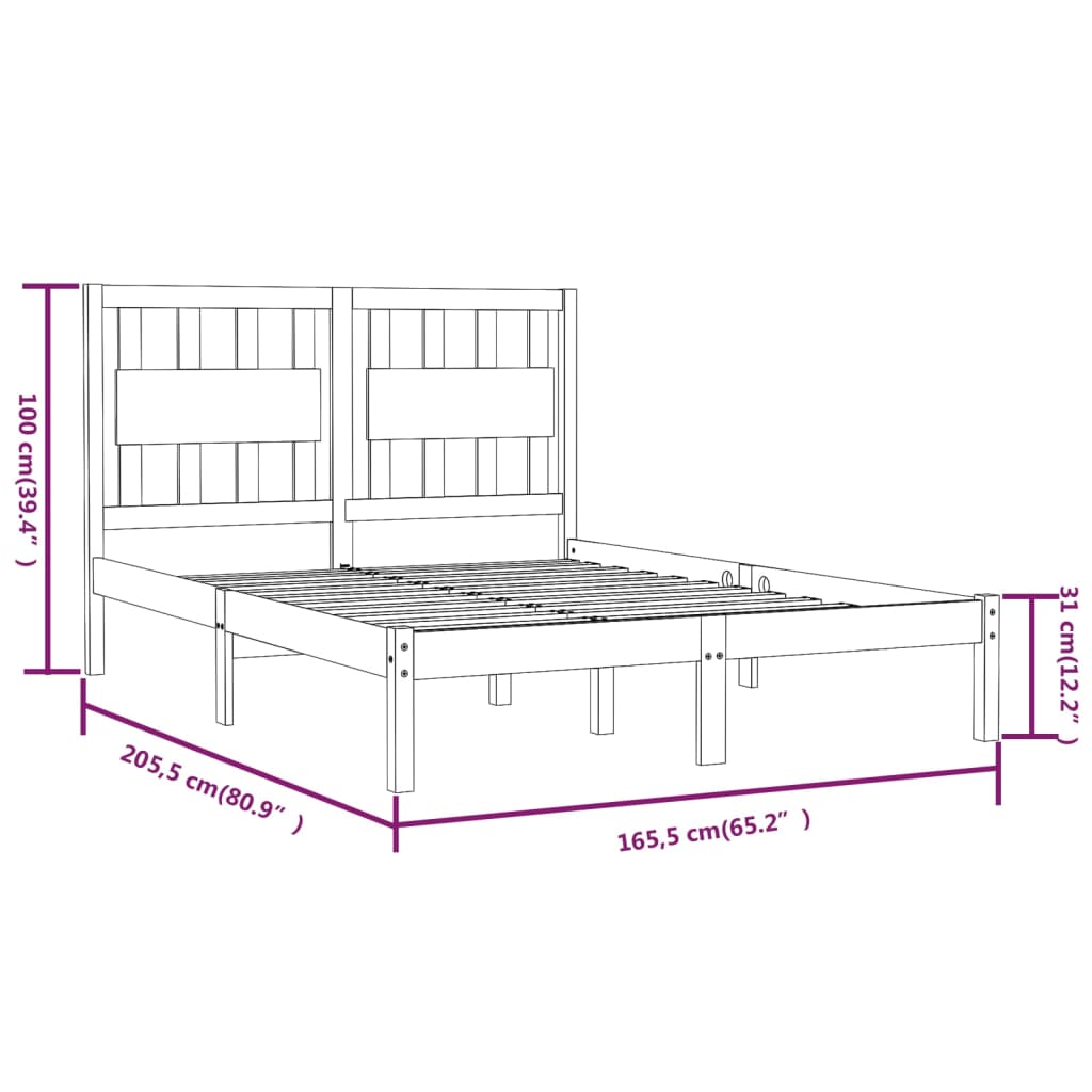 Estrutura de cama 160x200 cm pinho maciço preto