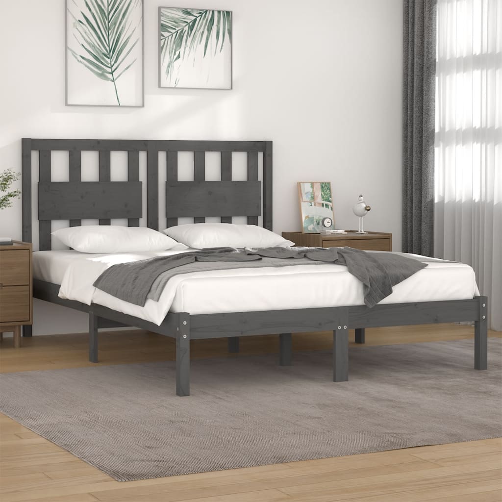 Estrutura de cama super king 180x200 cm pinho maciço cinza